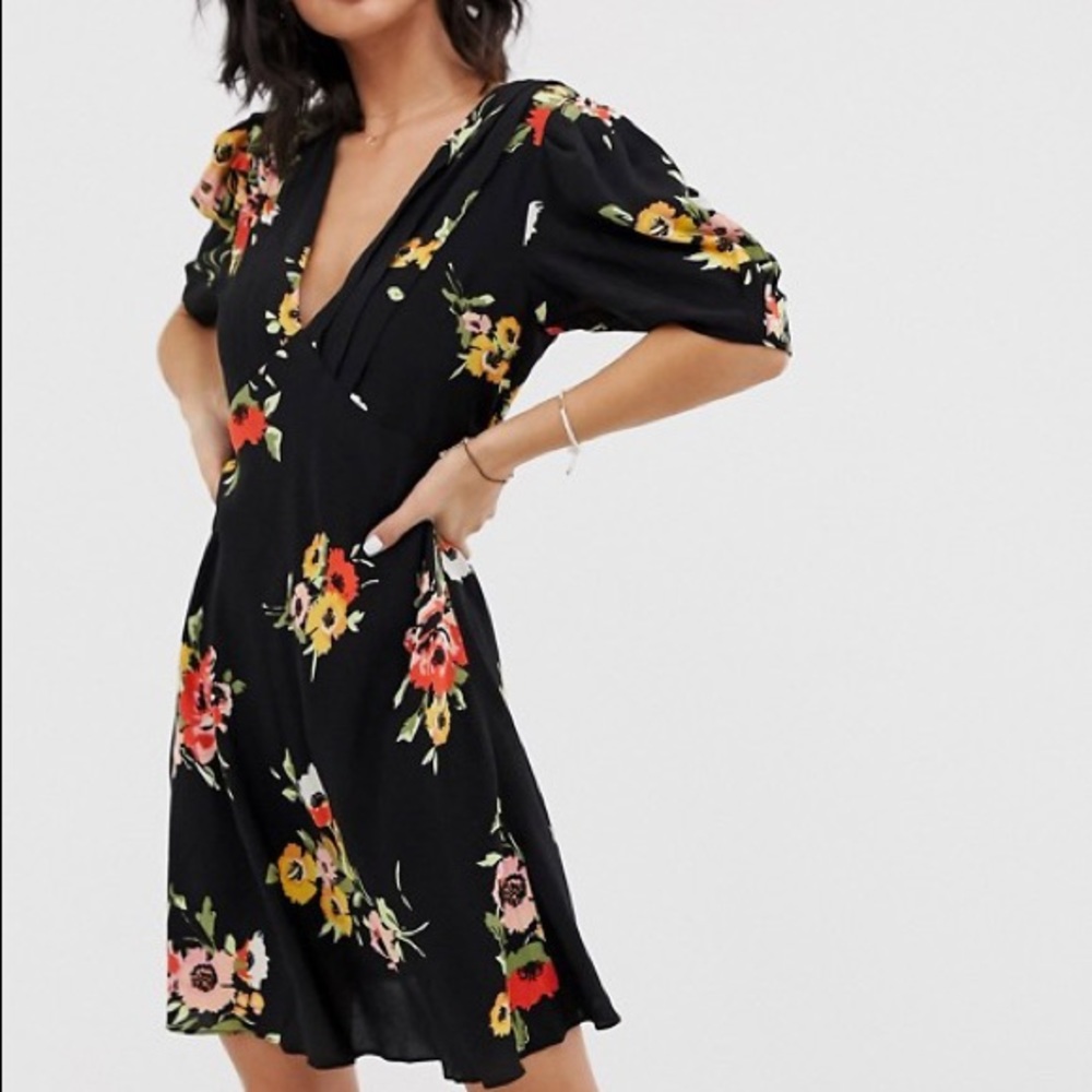 Free People Bright Floral 💐 Black Mini Dress